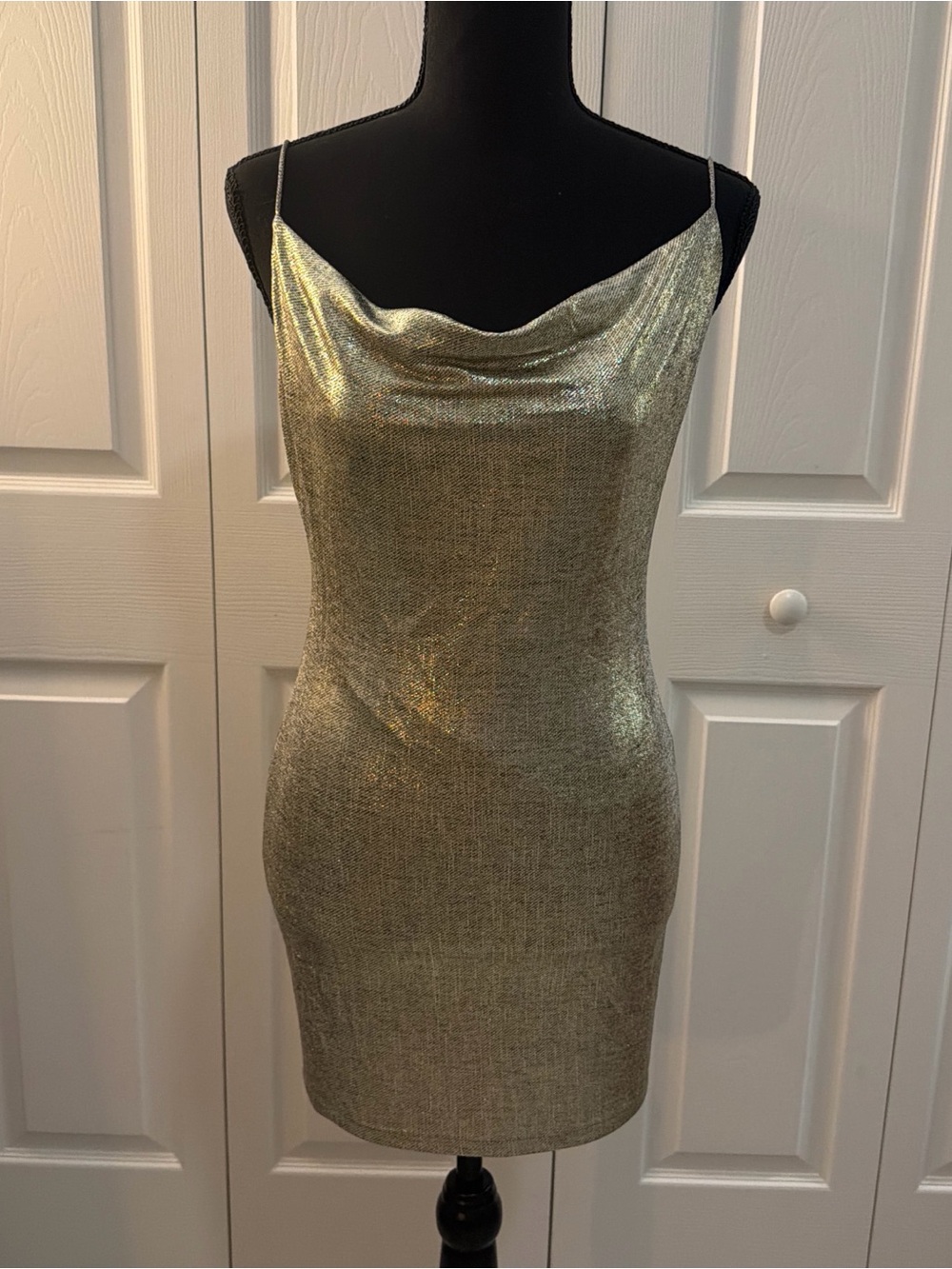 Alice + Olivia Metallic Gold Cowl Slip Mini Dress